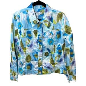 Coldwater Creek Blue and Green Abstract Floral Jacket Size L